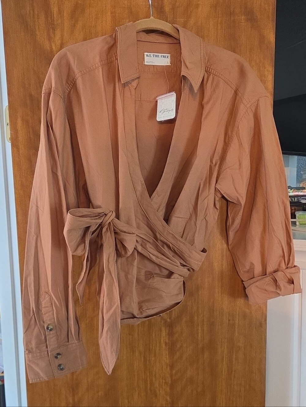 We The Free Rust Brown Wrap Blouse with Tie Waist